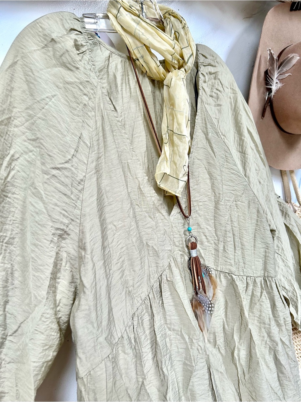 Boho Sage boho Dress w prairie shabby chic beach prairie costal vibe - Picture 7 of 10